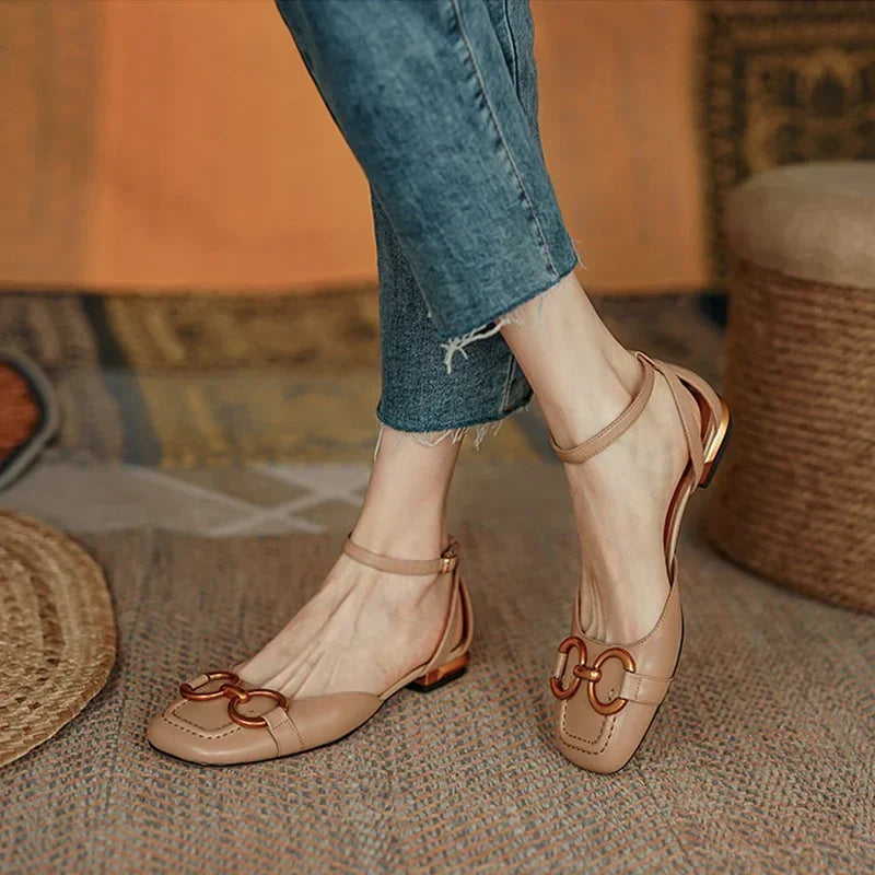 Women's Sandals 2023 Elegant Office Ladies Shoes and Sandals Women Casual Shoes Square Heel Sandals Slip On Woman Flats