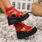 Women Sandals Summer Fashion Leather Platform Female Sandals Gladiator High Heels Sandals Women Chunky Outdoor Wedges Woman Shoe