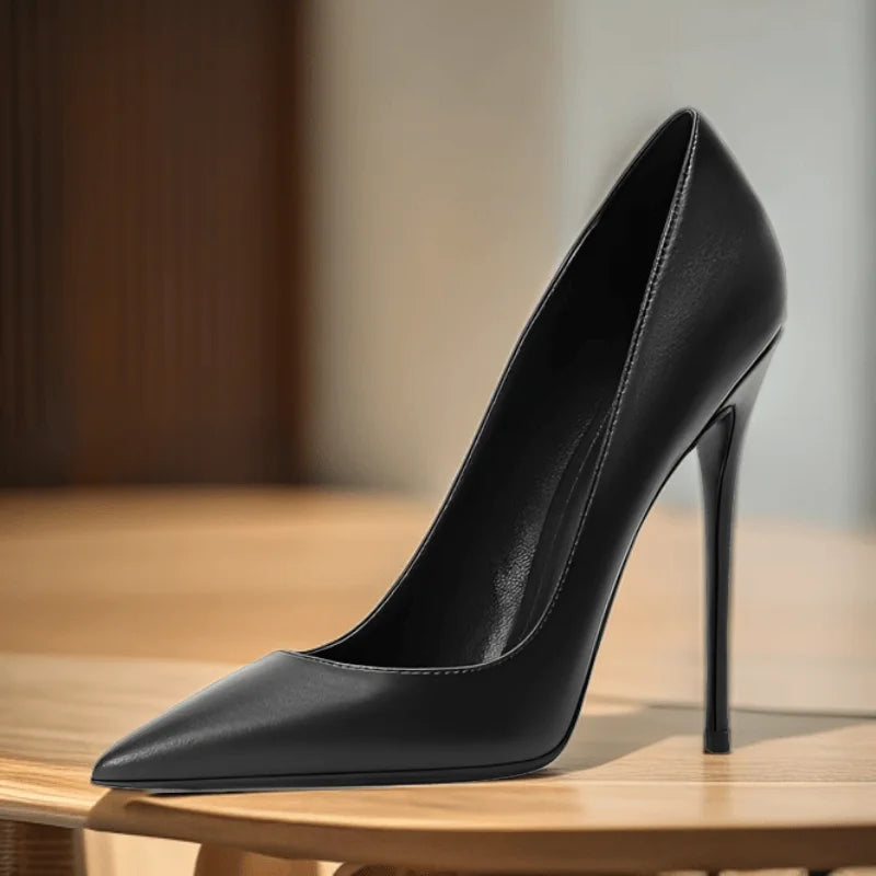 High heels for women thin heels matte brown leather surface commuting professional work shoes shallow mouth pointed single shoes