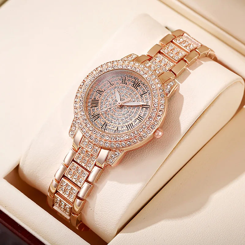 Women's Watches Fashion Original Quartz Wrist Watch for Ladies Roman Dial Dazzling Diamond Waterproof Luminous Luxury New