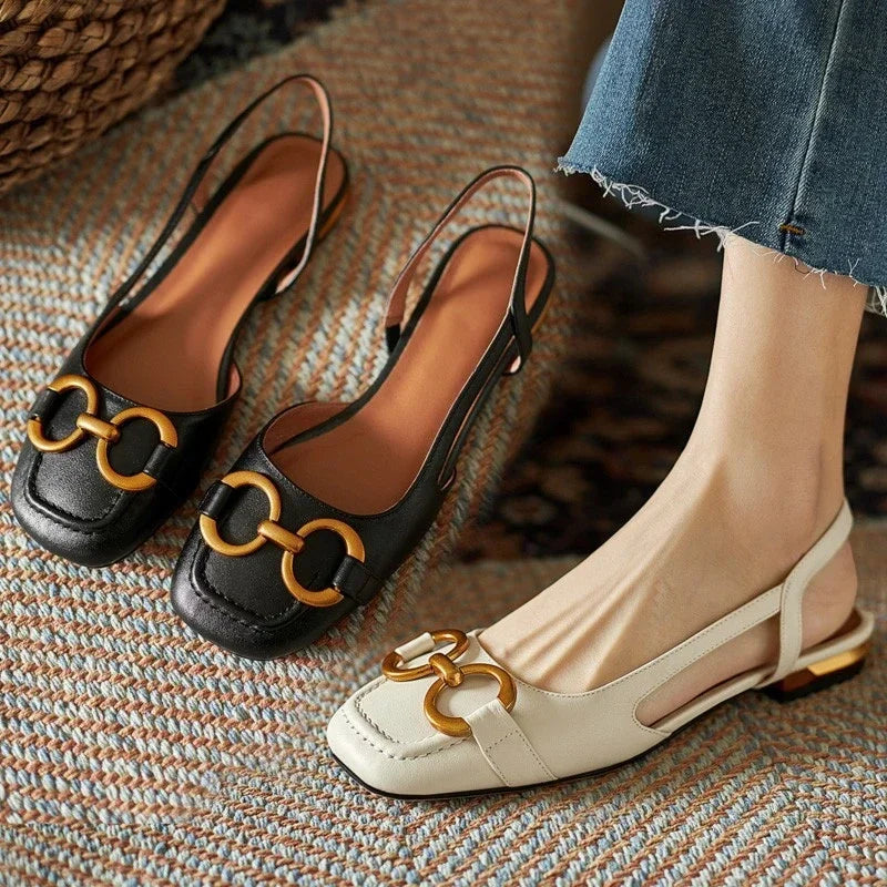Women's Sandals 2023 Elegant Office Ladies Shoes and Sandals Women Casual Shoes Square Heel Sandals Slip On Woman Flats