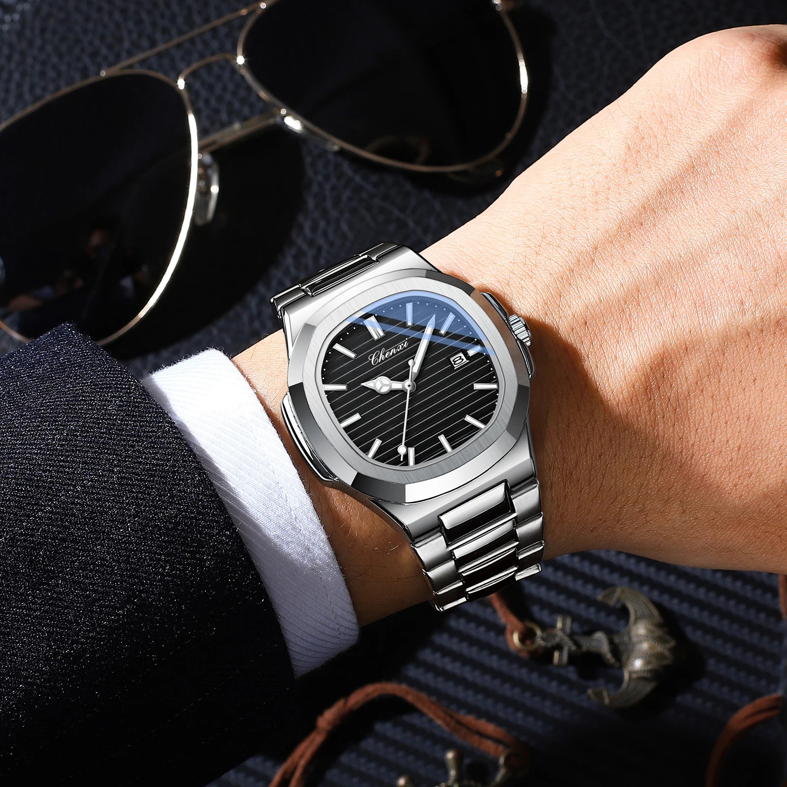 Fashion Couple Watches Men and Women Business Luxury Stainless Steel Quartz Wristwatch Waterproof Luminous Couple Watch Pair Set