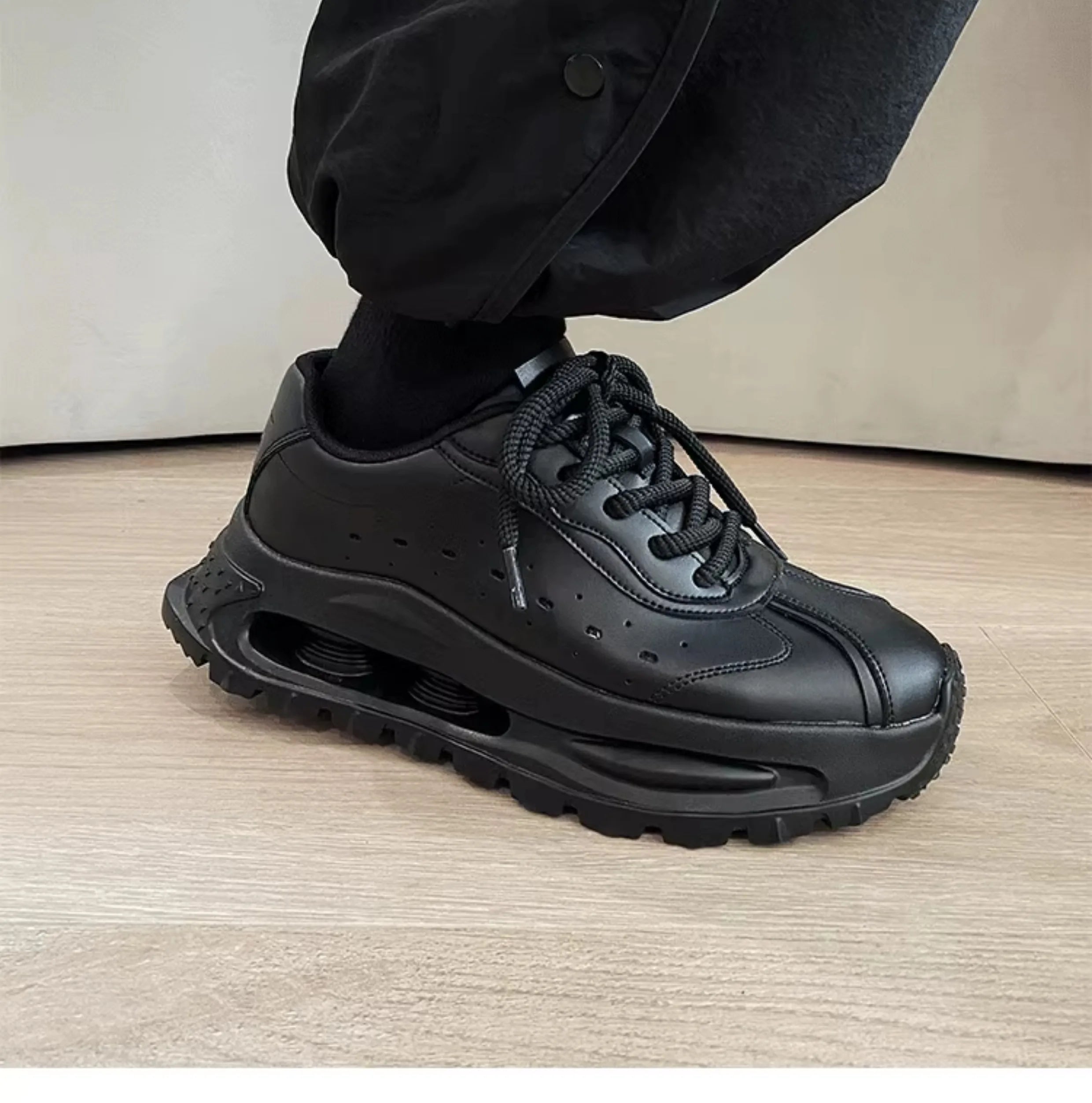 Sports shoes for men casual leather shoes street fashion brand design shock absorption soft sole height increasing dad shoes