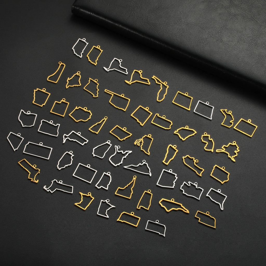 EUEAVAN 10pcs United States New York Washington State Map Pendant for Necklace Stainless Steel Charm DIY Jewelry Making Supplies