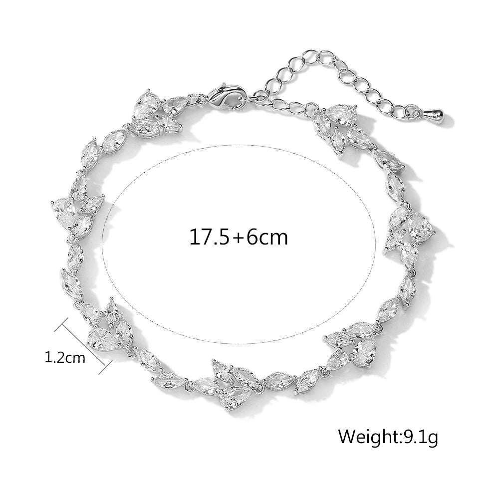 ZAKOL Luxury Water Drop Cubic Zirconia Charms Bracelets Silver Color Leaf Shape Wedding Party Jewelry Bijoux for Women