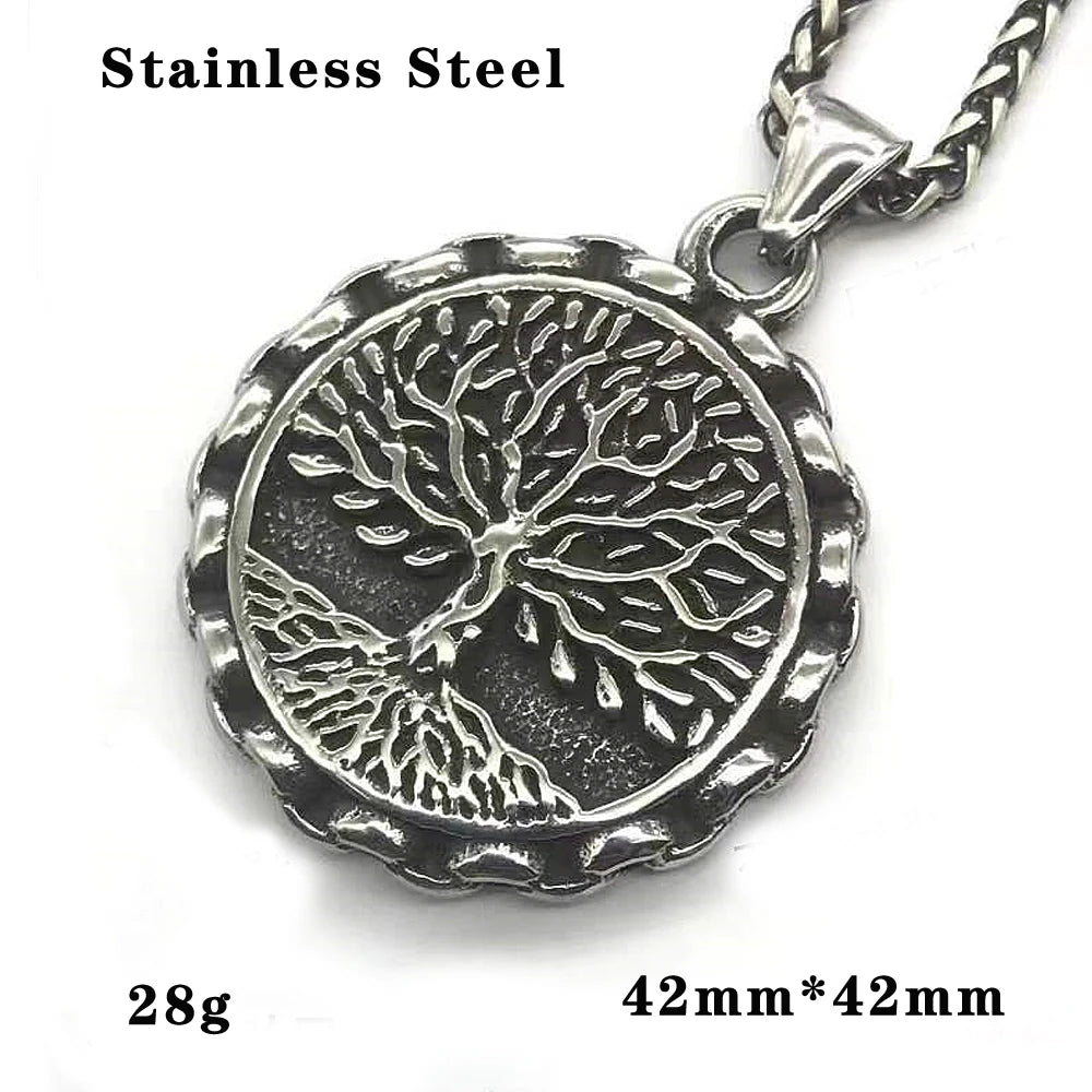 Nordic Stainless Steel Yggdrasil Necklace Pendant Men Double Sided Vintage Viking Tree of Life Pendant Amulet Viking Jewelry