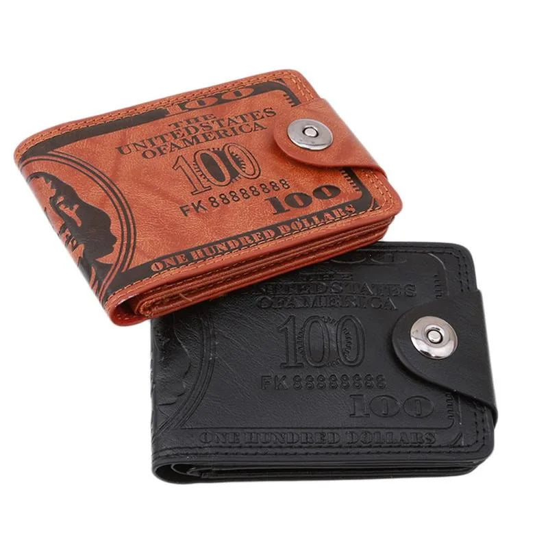Men's Wallets With 100 US Dollar Pattern Wallet Male Leather Wallet Photo Card Holder Fashion Large Capacity Wallet Purse Bag