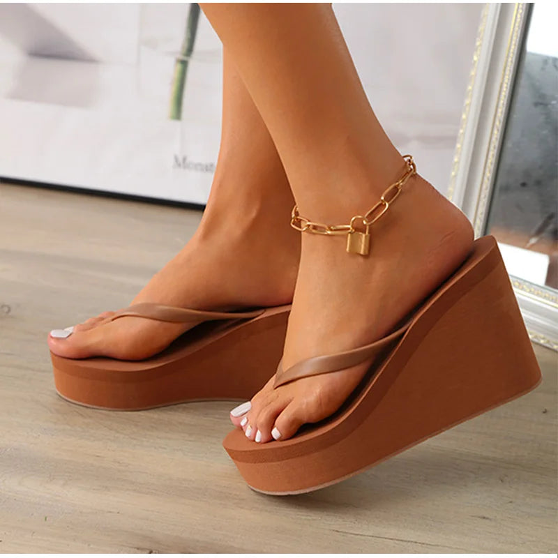 Women's Slippers  Flip Flops Fashion Wedges PU Solid Ladies Elegant Slides Comfort Casual Soft Slip On 2021 Summer Beach Shoes