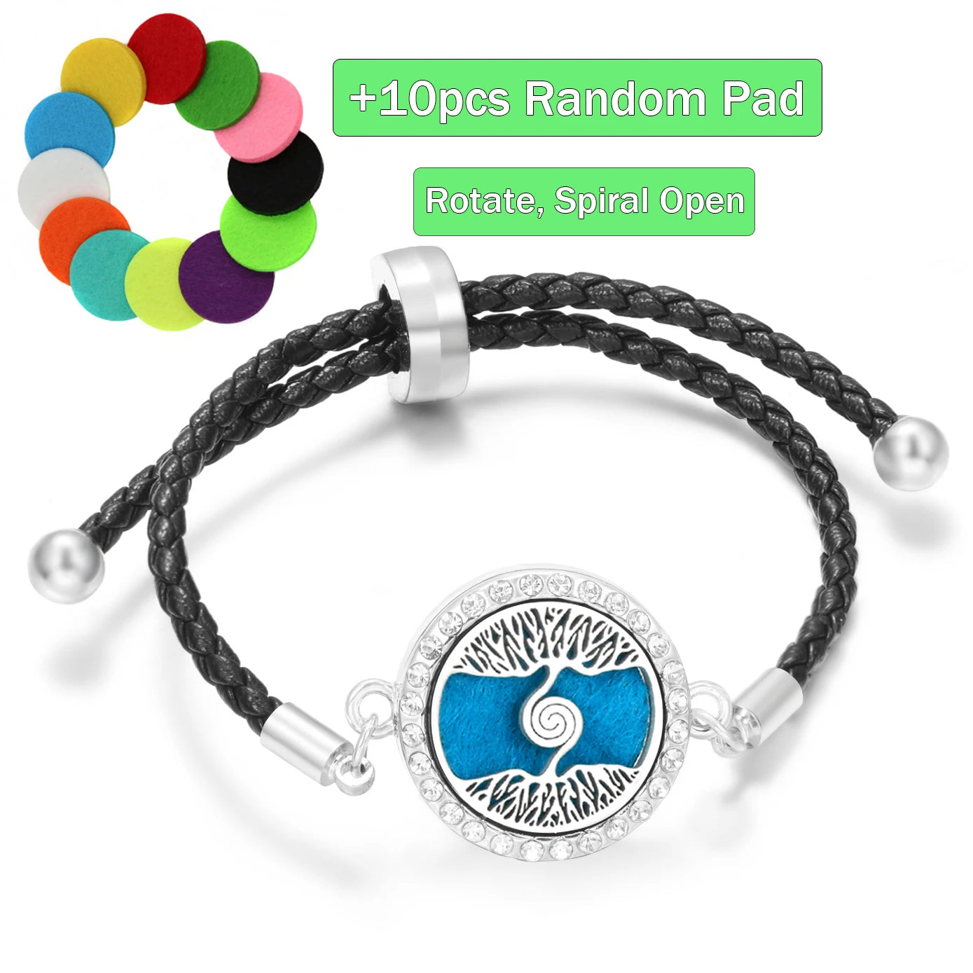 Aromatherapy Diffuser Flowers Rose Women Leather Perfume Bangle Essential Oil Locket Spiral Open Rhinestones Bracelet Jewelry