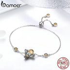 BAMOER Genuine 100% 925 Sterling Silver Dancing Honey Bee Chain Link Women Bracelet Crystal Big Stone Bracelet Jewelry SCB043