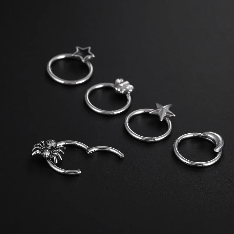 1PC Steel Moon Star Septum Piercing Hinged Segment Nose Ring Septum Clicker Cartilage Tragus Clicker Body Piercing Jewelry 16G