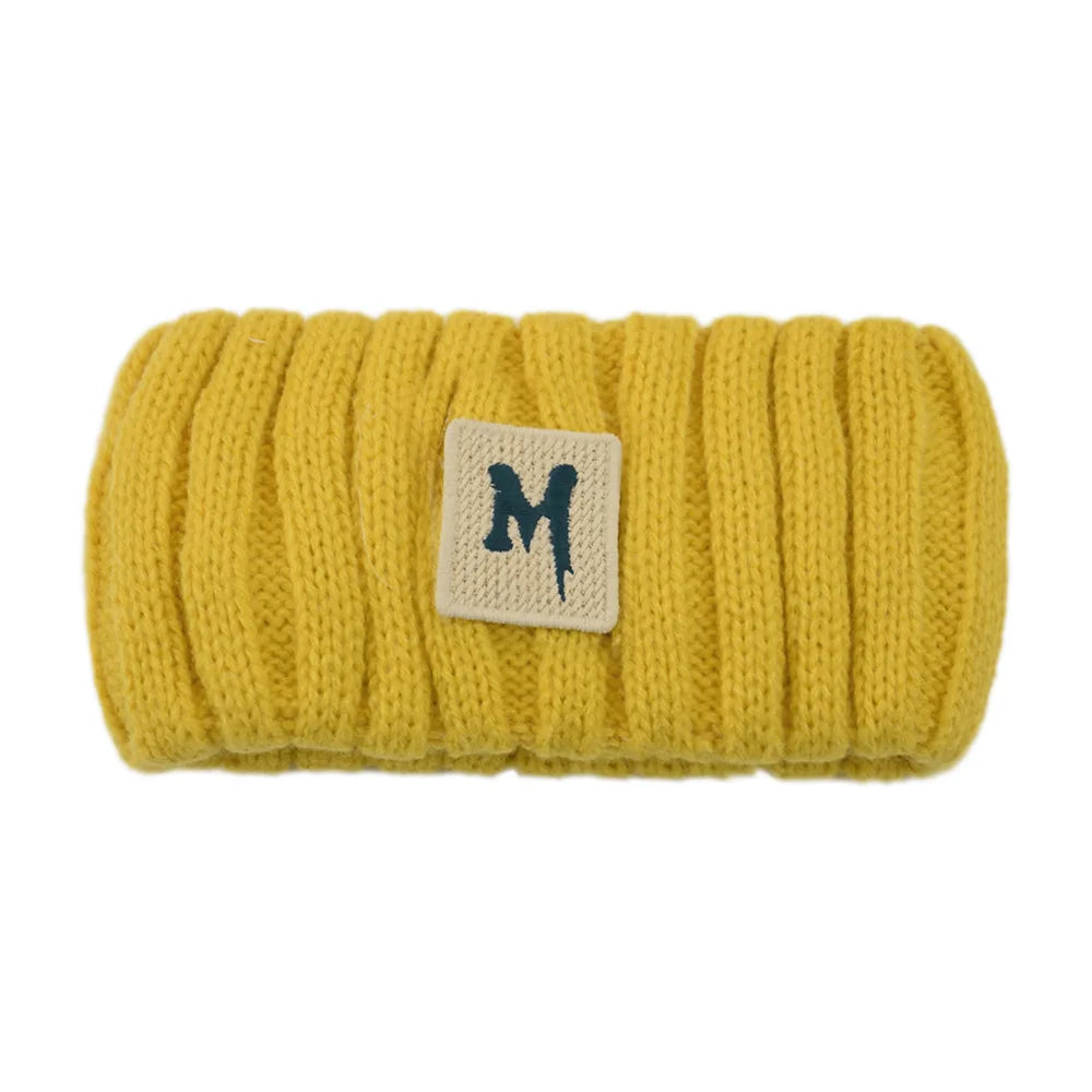 Winter Warm Letter Embroidery Headband For Women Handmade Solid Color Elastic Knitting Wool Turban Bandage Hair Accessories