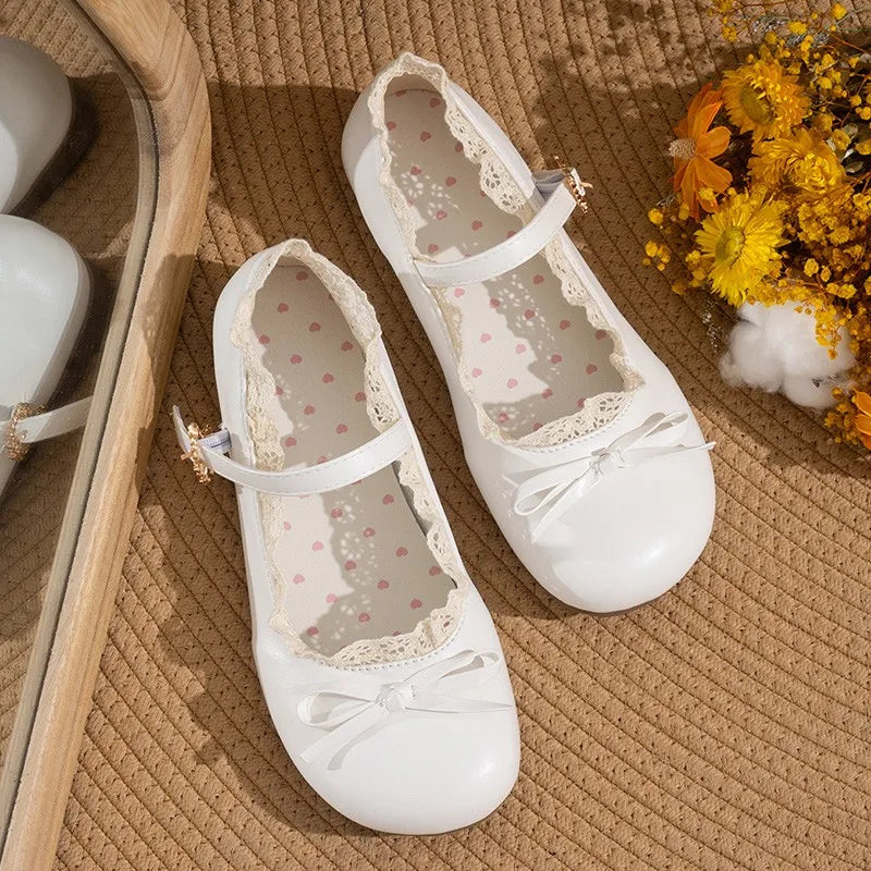 Women Flats Fashion Shoes Spring New Round Shallow Loafers Buckle Soft Sole Non-slip Sneakers Women Mouth Butterfly Knot Metal