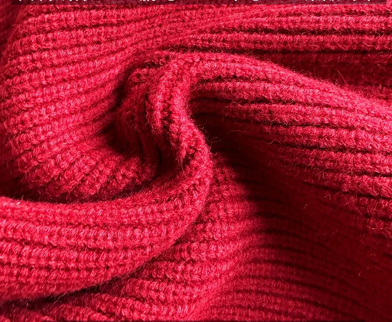 Autumn Winter  Zipper Sweaters Women Solid Color High Neck Knitted Pullover Solid Red Loose Turndown Collar Women's Turtleneck