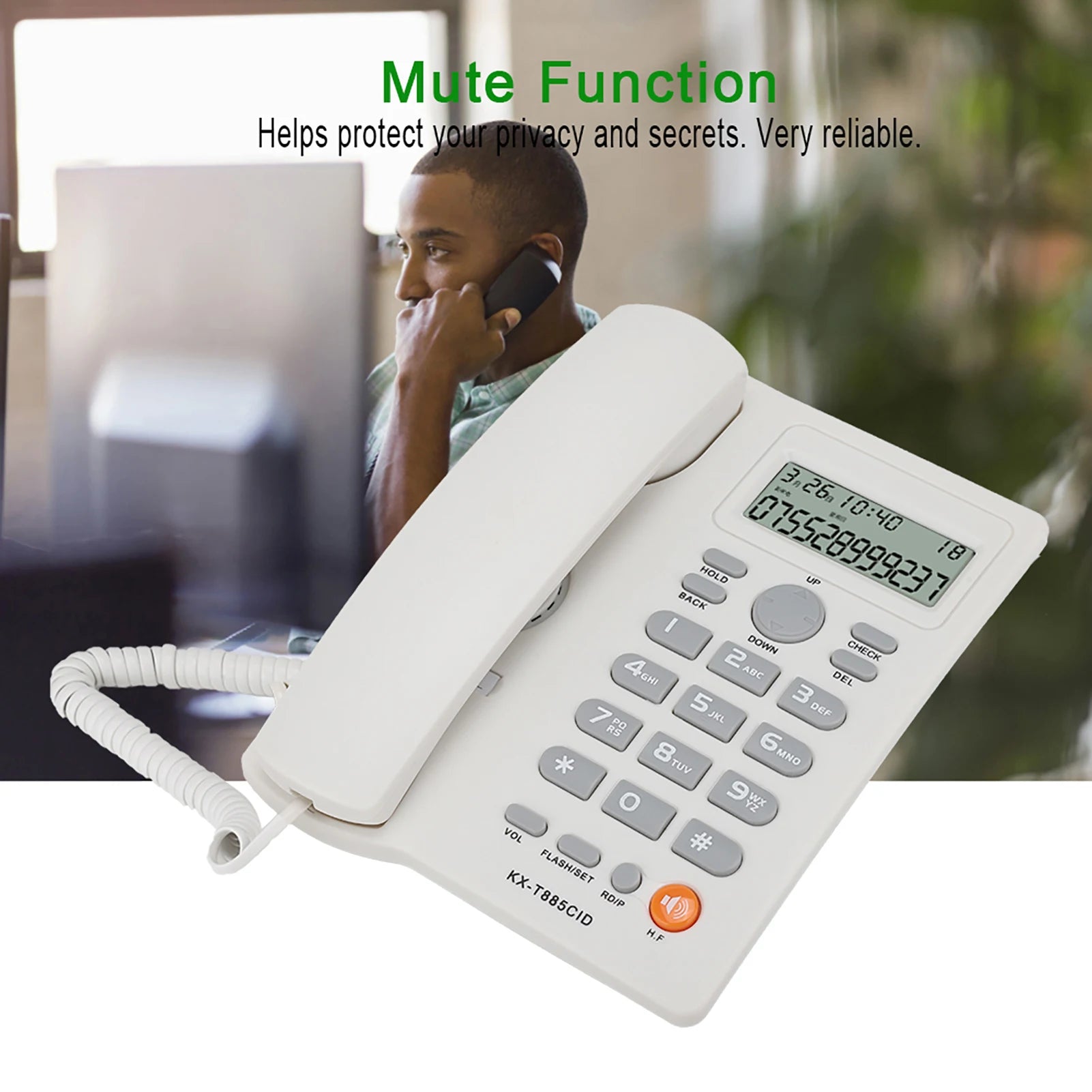 Caller ID Telephone Desktop Corded English Landline Support Handsfree Calling Pause Hold Mute Function for Home Hotel Office