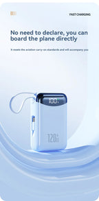 120W Fast Charging Power Bank 20000mAh Large Capacity Portable External Battery Comes with 2 Lines for IPhone Xiaomi Huawei New