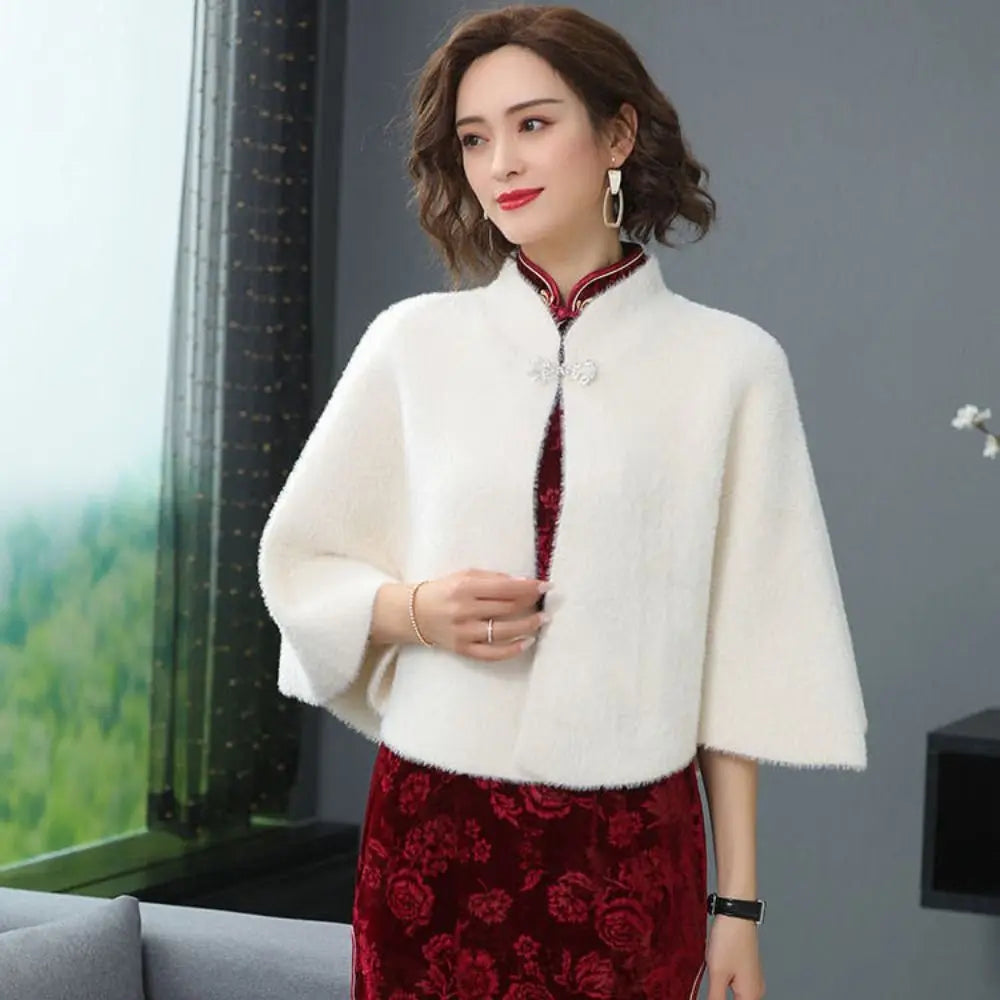 Autumn Winter  Warm Imitation Mink Velvet Shawl Thicken Elegant Short Sweater Shawl Luxury Outerwear Coat  Women Gift