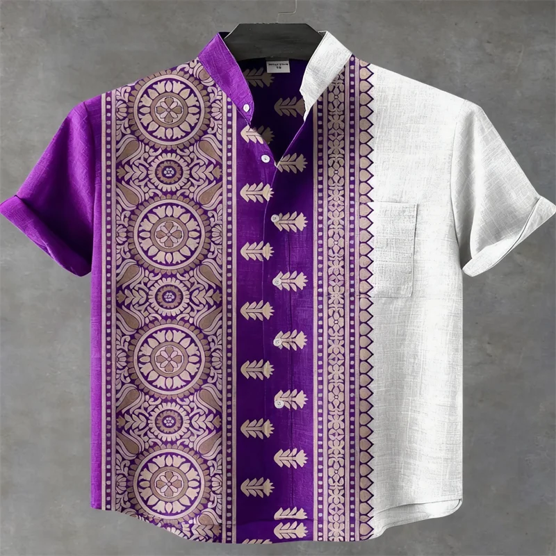 New Men's Shirt: Stylish, casual, and comfortable short-sleeved shirt with ethnic-inspired print and collar, perfect for summer