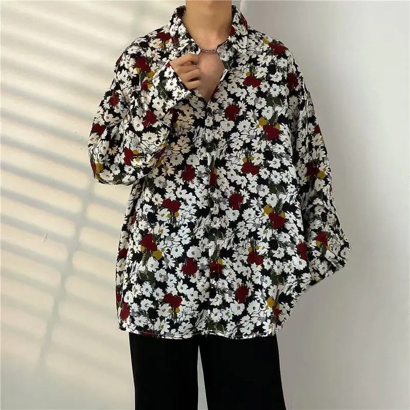 Shirt Men's Design Sense Is Niche Japanese Retro with Floral Patterns Lazy Style Rugged and Handsome Long Sleeved Shirt