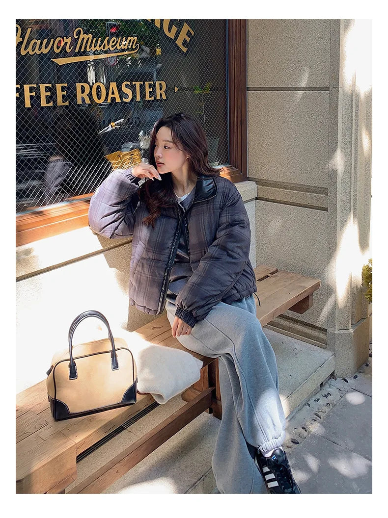 2025 New Korean Winter Women Down Cotton Jacket Parkas Short Cotton Padded Turn Down Collar Ladies Quilted Outerwear