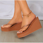 Women's Slippers  Flip Flops Fashion Wedges PU Solid Ladies Elegant Slides Comfort Casual Soft Slip On 2021 Summer Beach Shoes