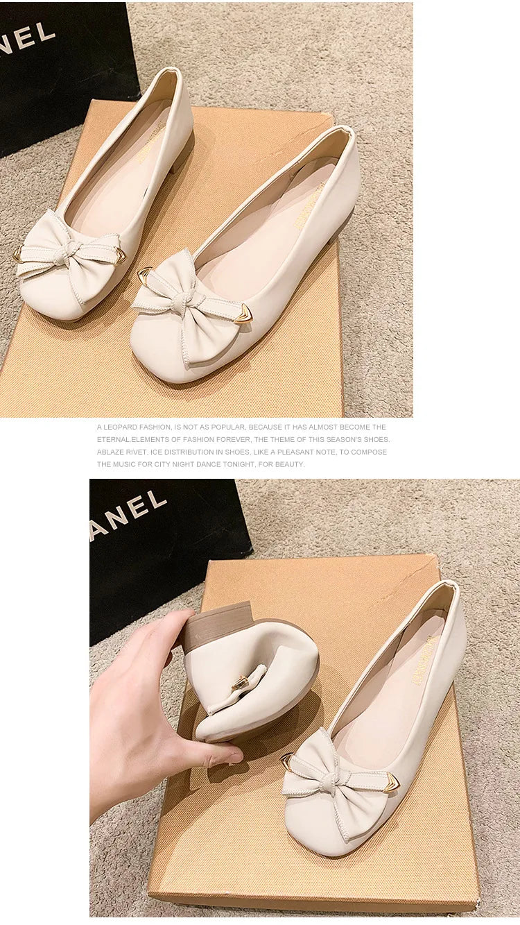 Women's 2025 Shallow Mouth Flats with Bow Soft Soled Summer Slope Heel Super Soft Lazy Shoes Low Cut Comfort Ladies Flats