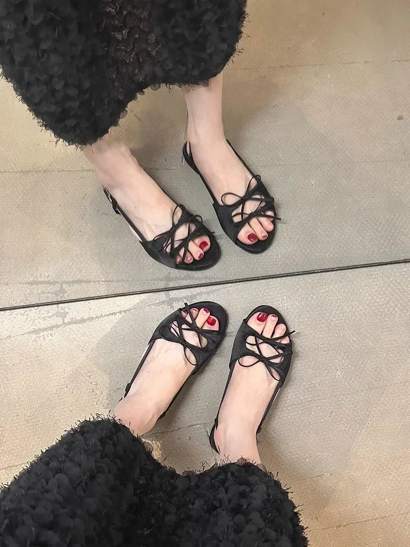 Flats Women Sandals Bow Designer Shoes Woman Slippers Summer 2025 New Casual  Walking Slides Fashion Dress Sandalias De Mujer