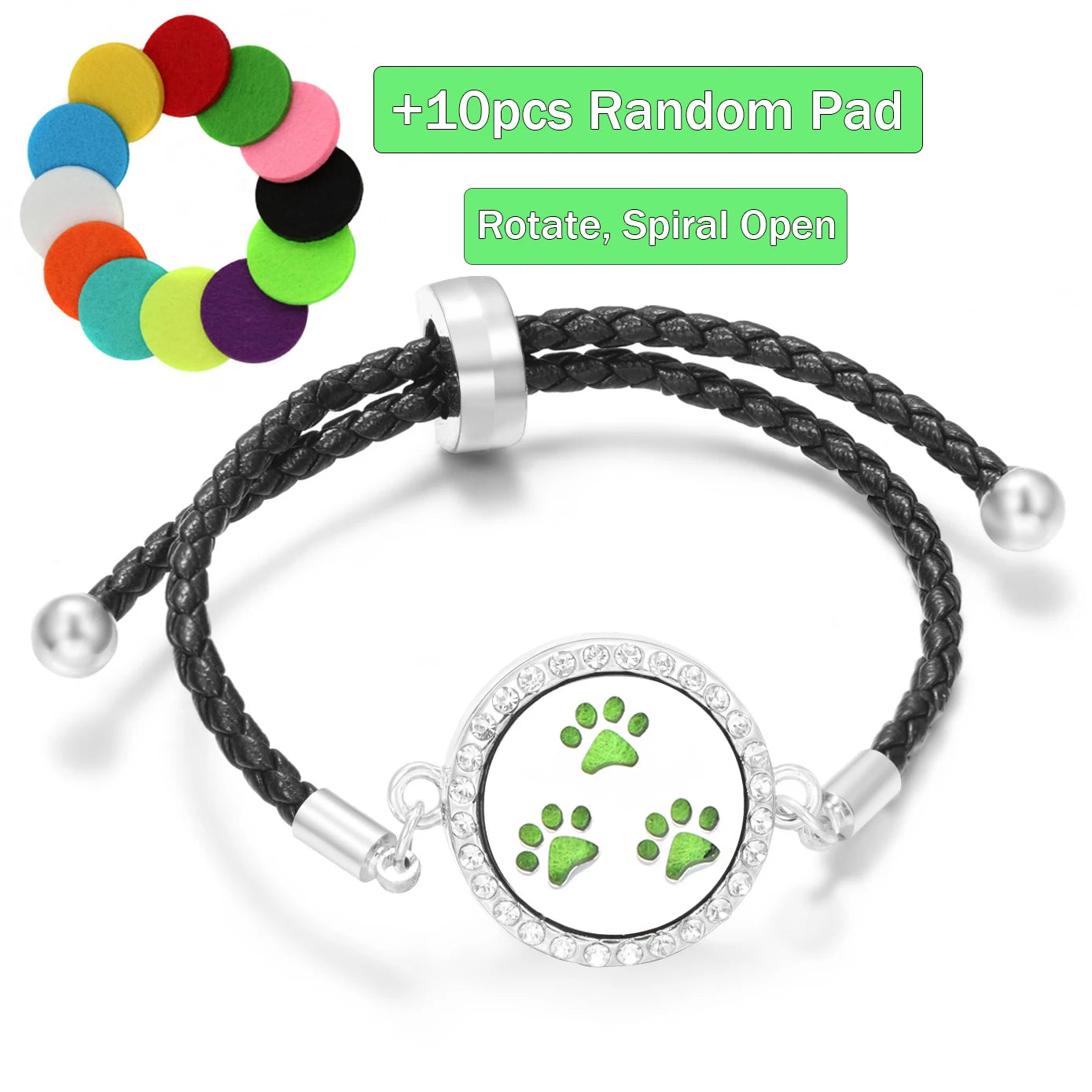 Aromatherapy Diffuser Flowers Rose Women Leather Perfume Bangle Essential Oil Locket Spiral Open Rhinestones Bracelet Jewelry