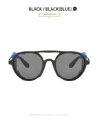 2022 Steampunk Googles Men Retro Punk Round Sunglasses Brand Design Double-bridge Windshield Hiking Driving Shades Eyewear UV400