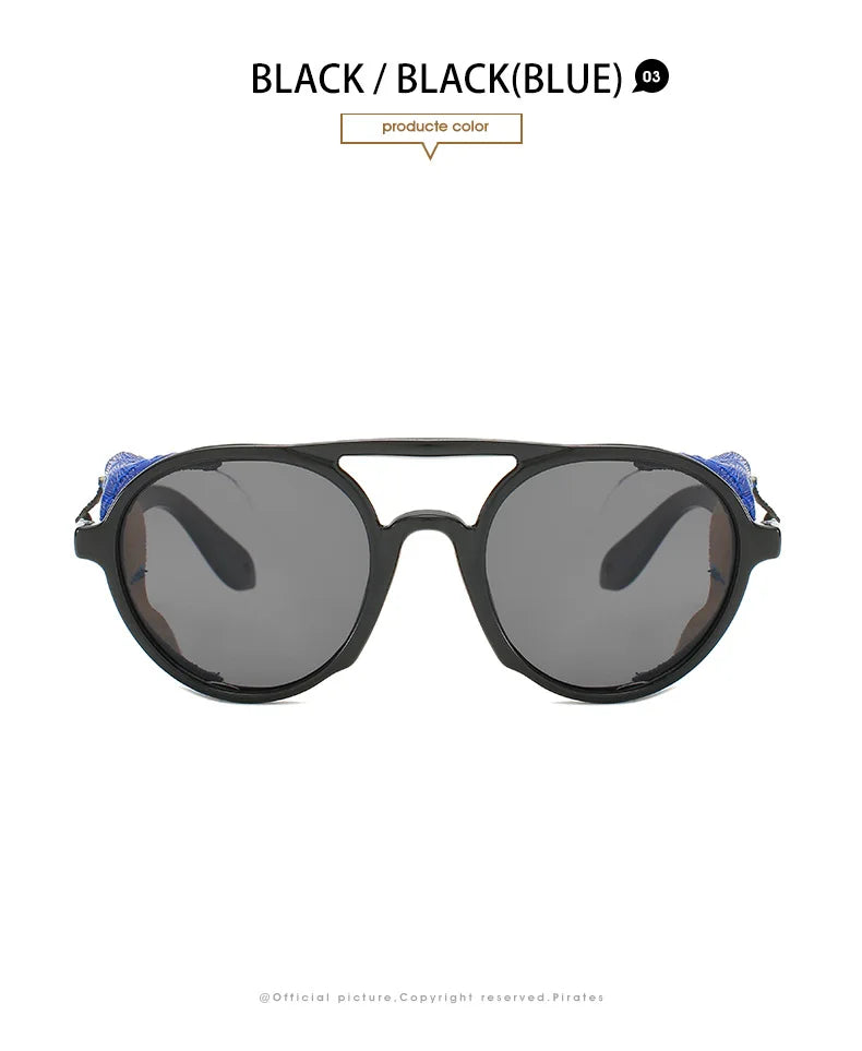 2022 Steampunk Googles Men Retro Punk Round Sunglasses Brand Design Double-bridge Windshield Hiking Driving Shades Eyewear UV400