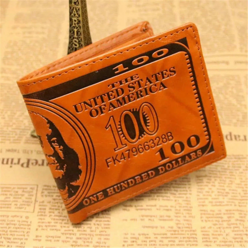 Men's Wallets With 100 US Dollar Pattern Wallet Male Leather Wallet Photo Card Holder Fashion Large Capacity Wallet Purse Bag