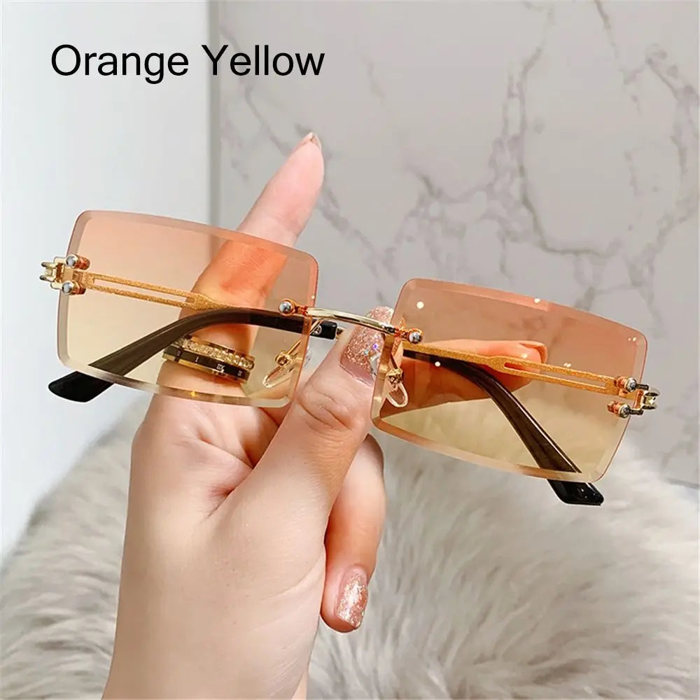 Retro Sunglasses Men Brand Designer Fashion Rimless Sun Glasses Shades Cutting Lens Ladies Frameless Eyeglasses