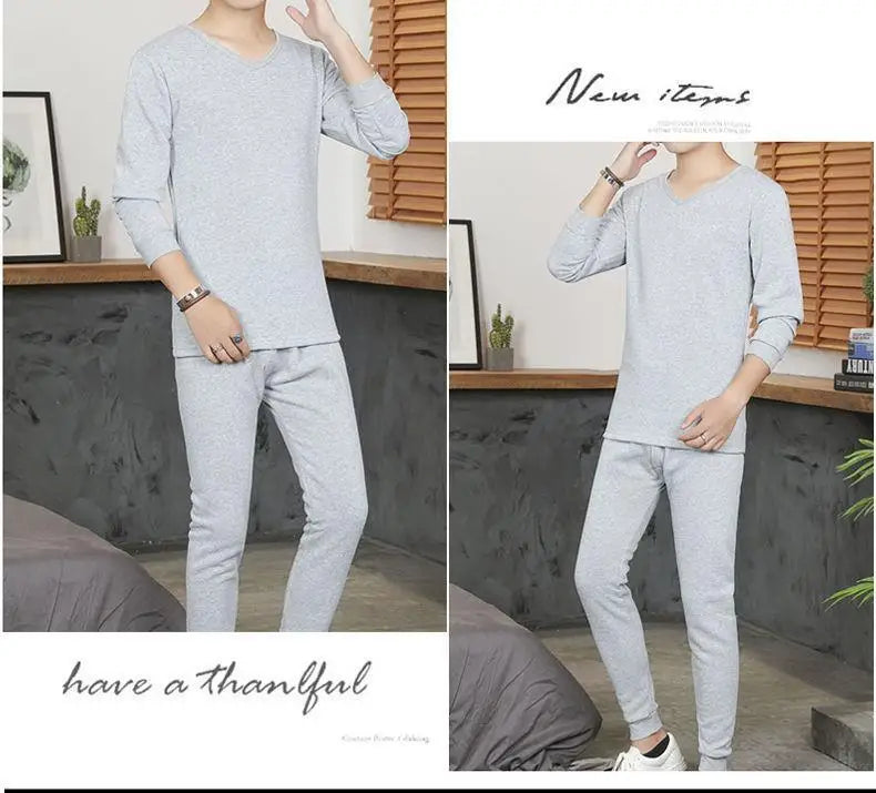Men's round Ne Thiened Warm Underwear Set Youth Autumn Winter Thermal Clothing Long Sve Pants Home Clothes Innerwear