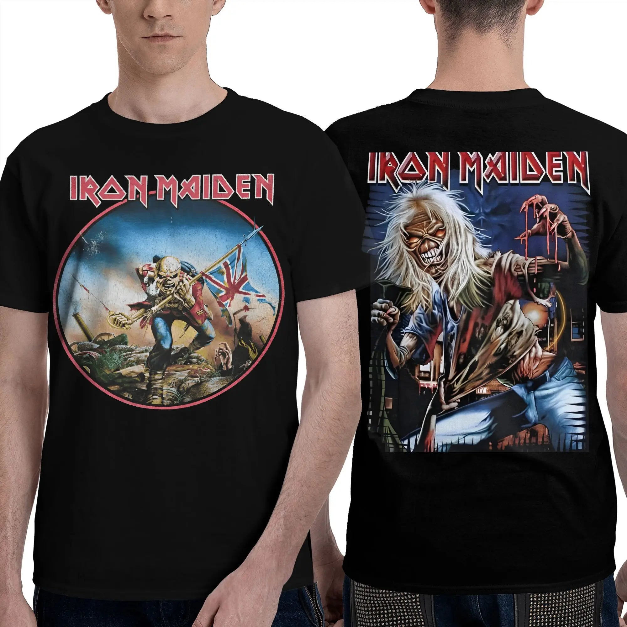 T-Shirt for Men  Vintage 100% Cotton Tees Round Collar Short Sleeve T Shirt Irons band 2025 Maideng 4XL 5XL Clothes