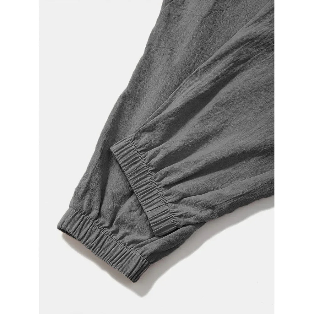 Harem Pants for Men Cotton Linen Drop Crotch Cozy Streetwear Loose Fit Breathable Lightweight Long Pants Male Joggers
