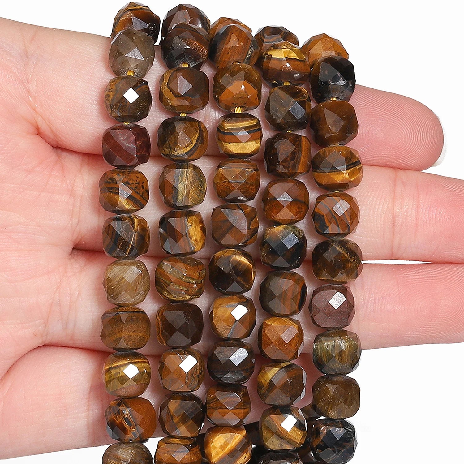 7-8mm Faceted Cube Beads Tourmaline Picture Jasper Agate Turquoise Amethyst Stone Beads for Jewelry Making Diy Accessories