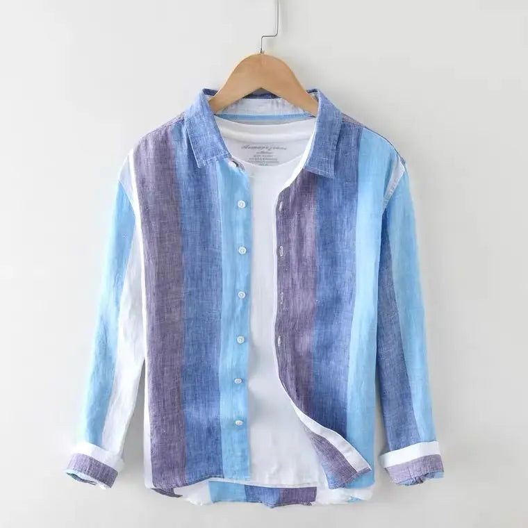 Striped shirt men's 2025 Man Plaid Shirts Cotton Chemise Male Blouses Casual Long Sleeve Formal Business Shirt Men's Clothing