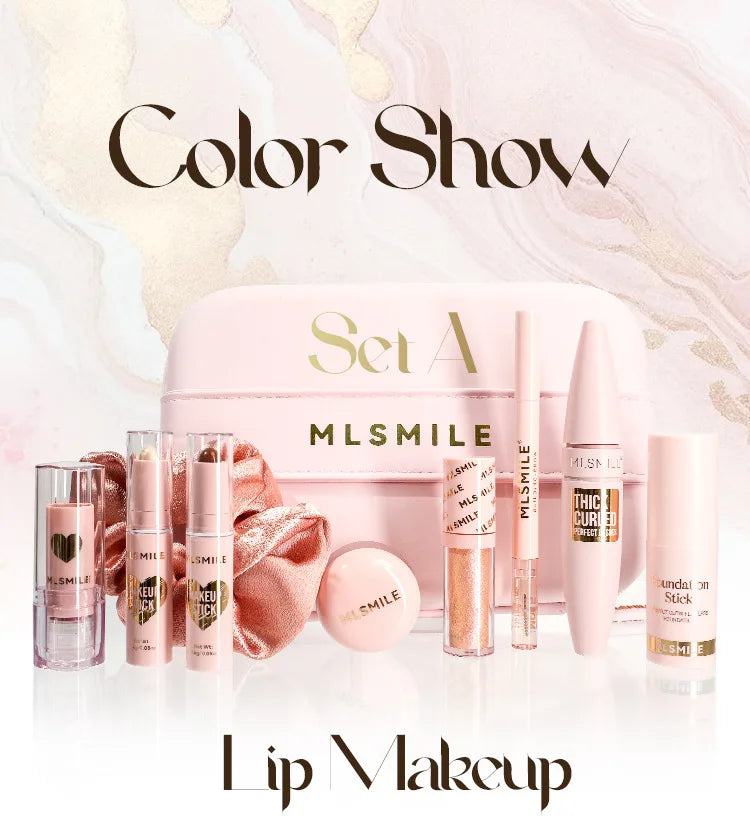 Makeup Kit With Organize Case Lipstick Contour Highlight Liquid Eyeshadow Lip Mud Eyebrow Pencil Mascara Women Cosmetics Set