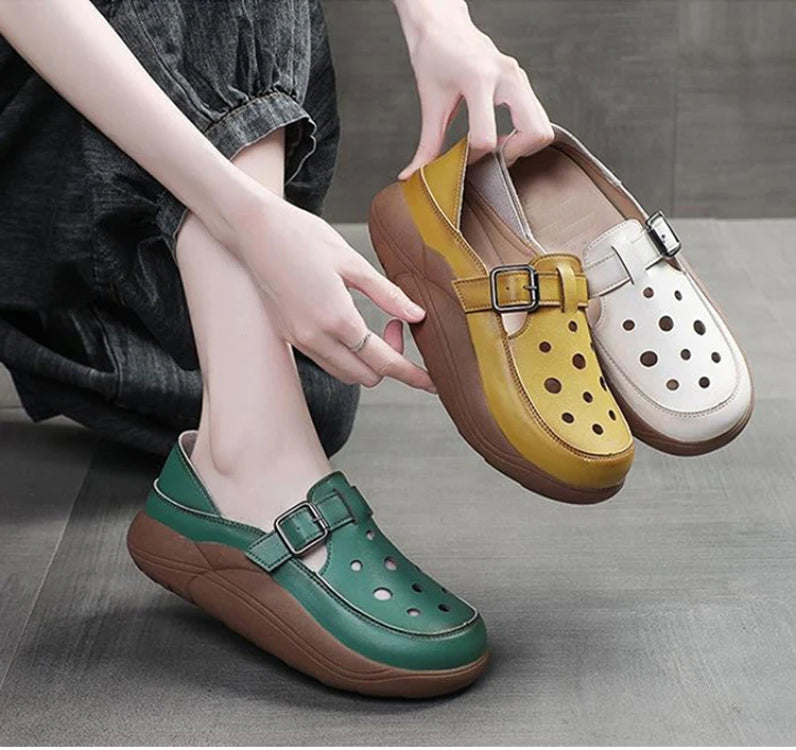 Women's Flats Loafers Platform Casual Slip-On Sandals Retro and Stylish Hollow Low Top Shoes Fashion Non-Slip Beach Sneakers