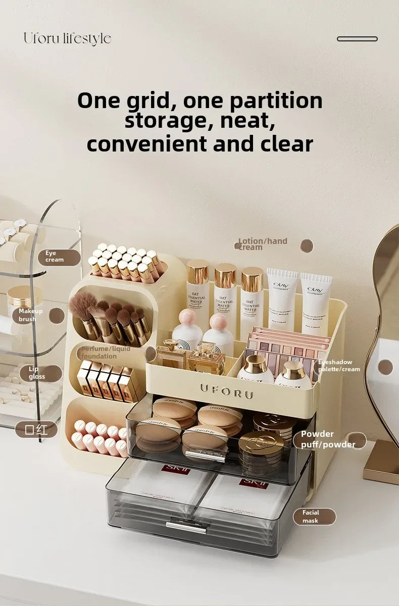 Cosmetics Storage Box Household Dressing Table Advanced Sense Large Capacity Lipstick Skin Care Compartment Shelf