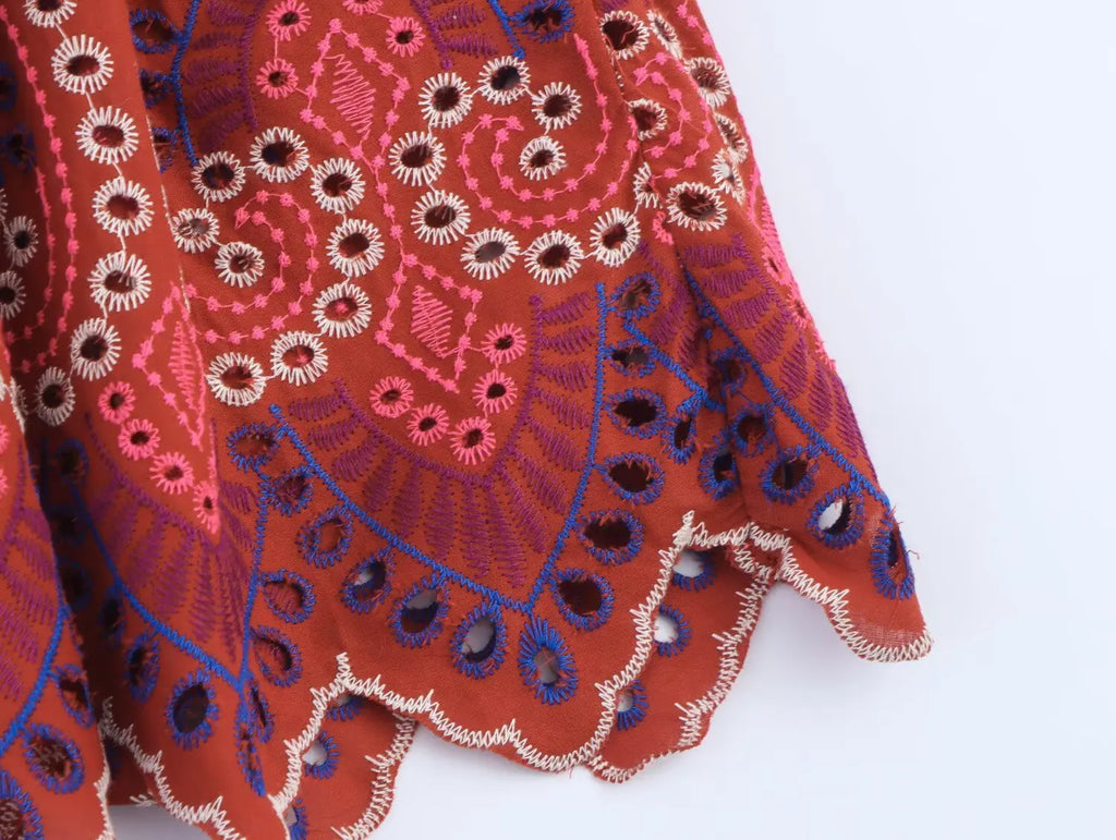 Women Embroidery Hollow Out Suit 2025 Summer Casual Chic O-Neck Fashion Sleeveless Top Long Skirt Fashion Suit