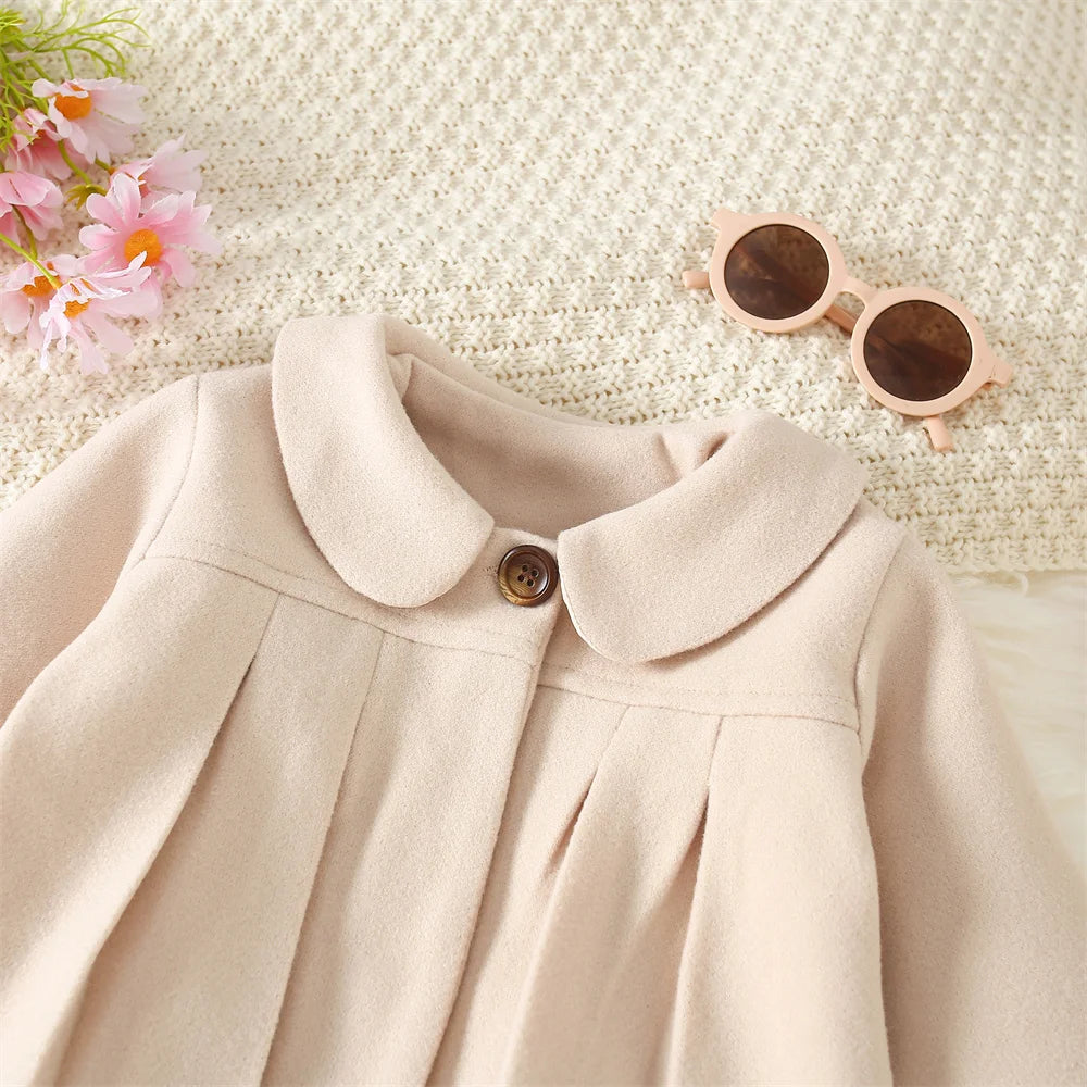 Winter New Girl'S Coat Long Warm Solid Color Fold Lapel Simple Fashion Girl Shawl Long Sleeve Loose Woolen Long Coat