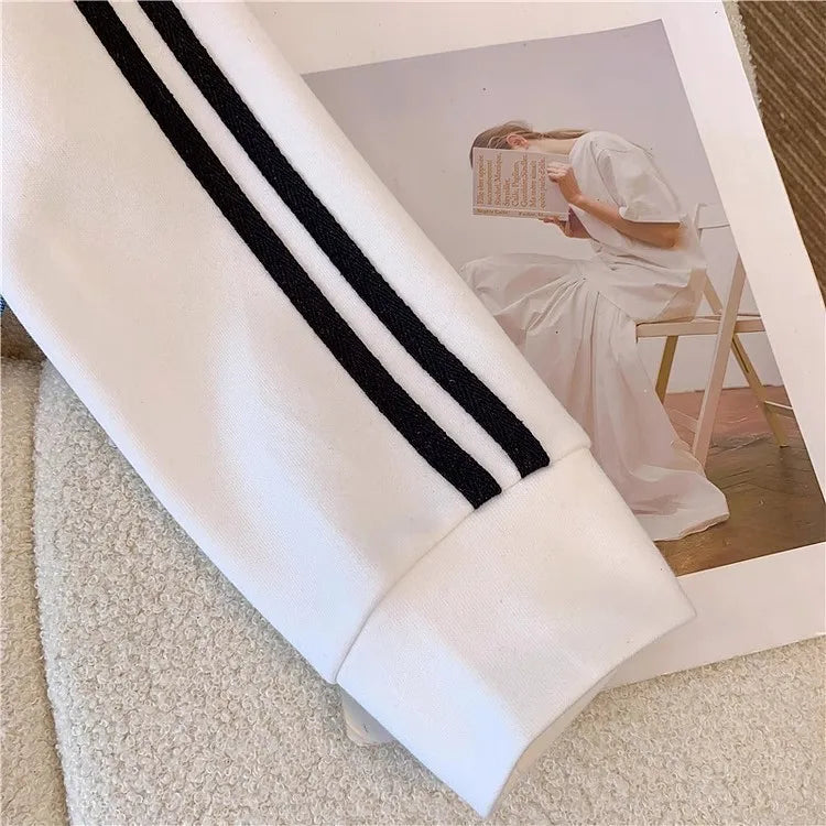 Pant Set Women Two Piece Sets Denim Splice Zipper Matching Sets Casual Coats Wide Leg Long Pants Lace Up Elastic Waist 2025