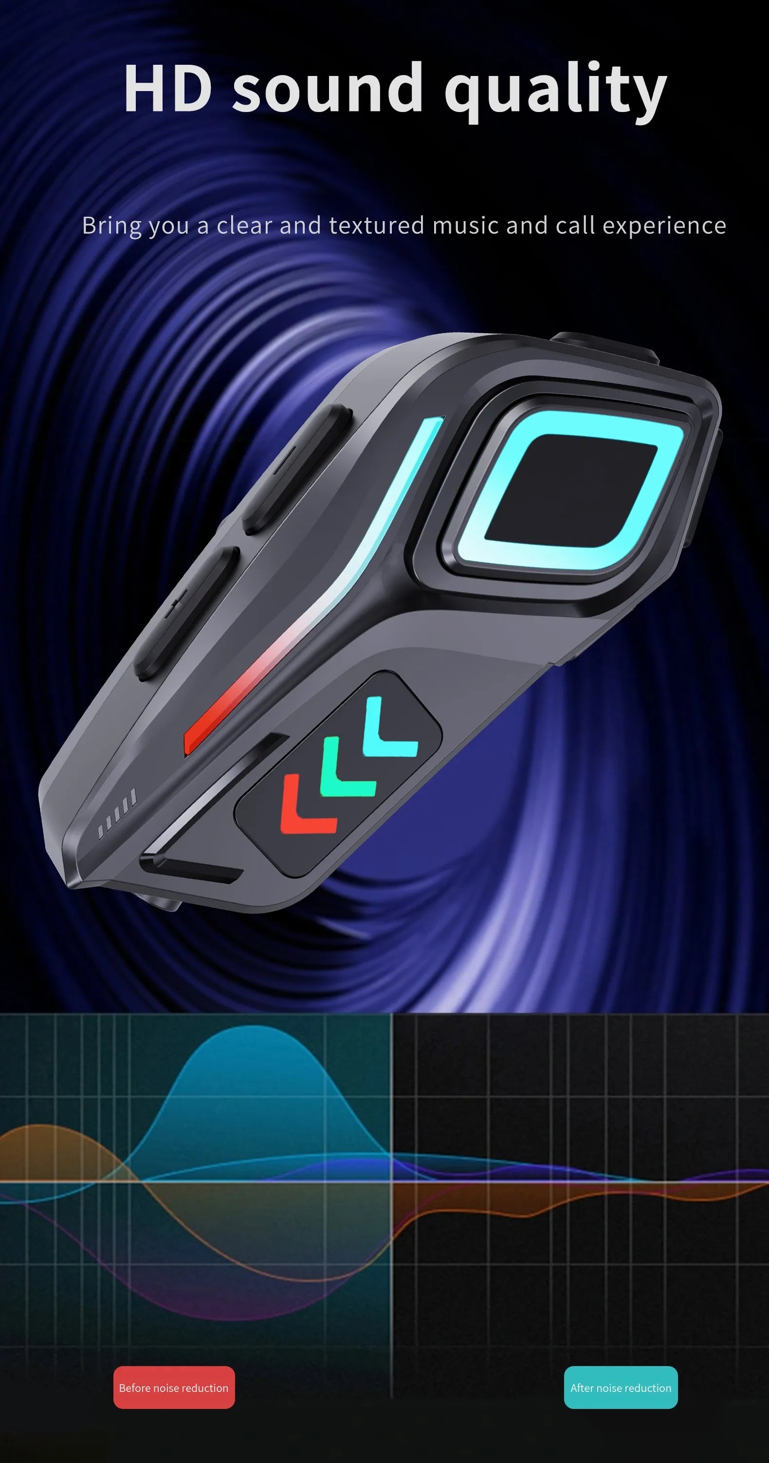 Hands-Free Music Riding Waterproof Noise Cancelling Bluetooth Motorcycle Intercom Helmet Headset