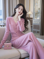 Autumn and winter new set fashionable temperament small fragrant style sweater+wide leg pants two-piece set