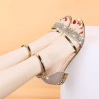 Women's Low Heel Sandals New Open Toe Fashion Sequins Roman Sandals Summer Elegant Party Wedding Woman Shoes Sandalia Feminina