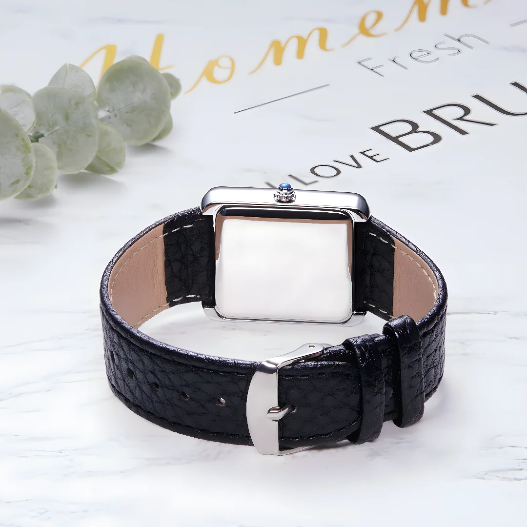 OGEDA Waterproof Couple Watches Casual Fashion Quartz Stainless Steel Leather Strap Square Dial Men's And Women's Lover Watch