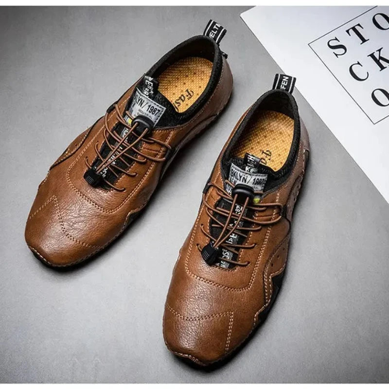 Men's Shoes Fashionable Breathable Comfortable Casual Soled Lace Up Shoes Retro Trendy Versatile Commuting Leather Short Boots