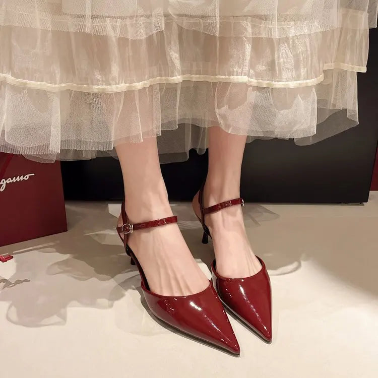 2025 New Design High Heels Woman Pumps Buckle Strap Mules Slippers Sexy Pointed Toe Wedding Banquet Female Shoes