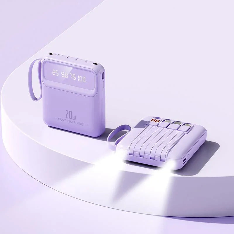 20000mAh Mini Power Bank 4in1 Cable Portable Charger Fast Charging LED Digital Display Poverbank External Battery Mobile Power